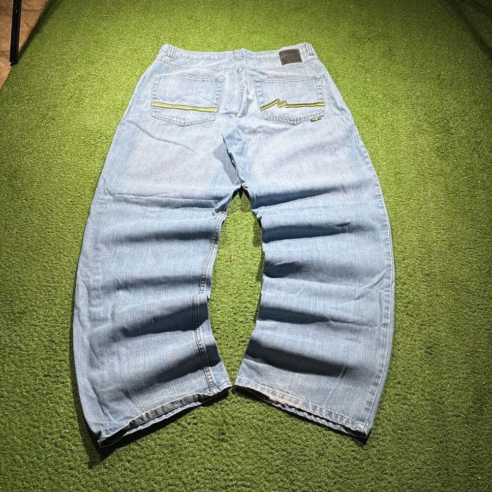 Vintage Mecca True to the Game Baggy Fit Light Wash Embroidered Jeans Size 38x34